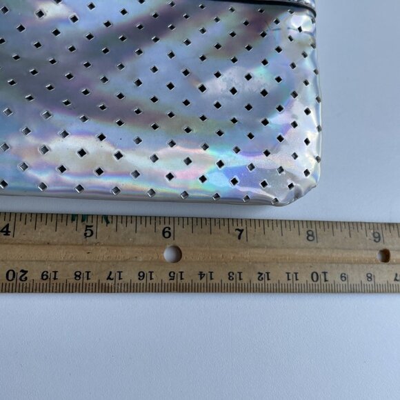 Vintage Y2K Juicy Couture Double Pouch Wristlet Silver Iridescent Zip Top Tassel - Picture 8 of 10